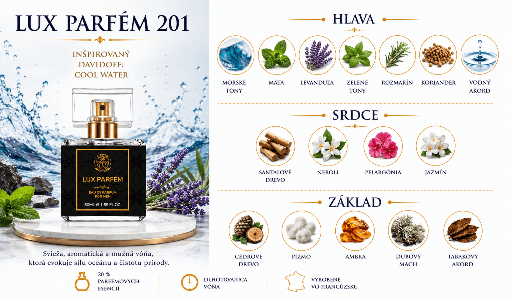 Lux Parfém 201 – Inšpirovaný Davidoff: Cool Water
